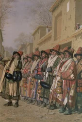 Coro de derviches pidiendo limosna en Taskent, 1870